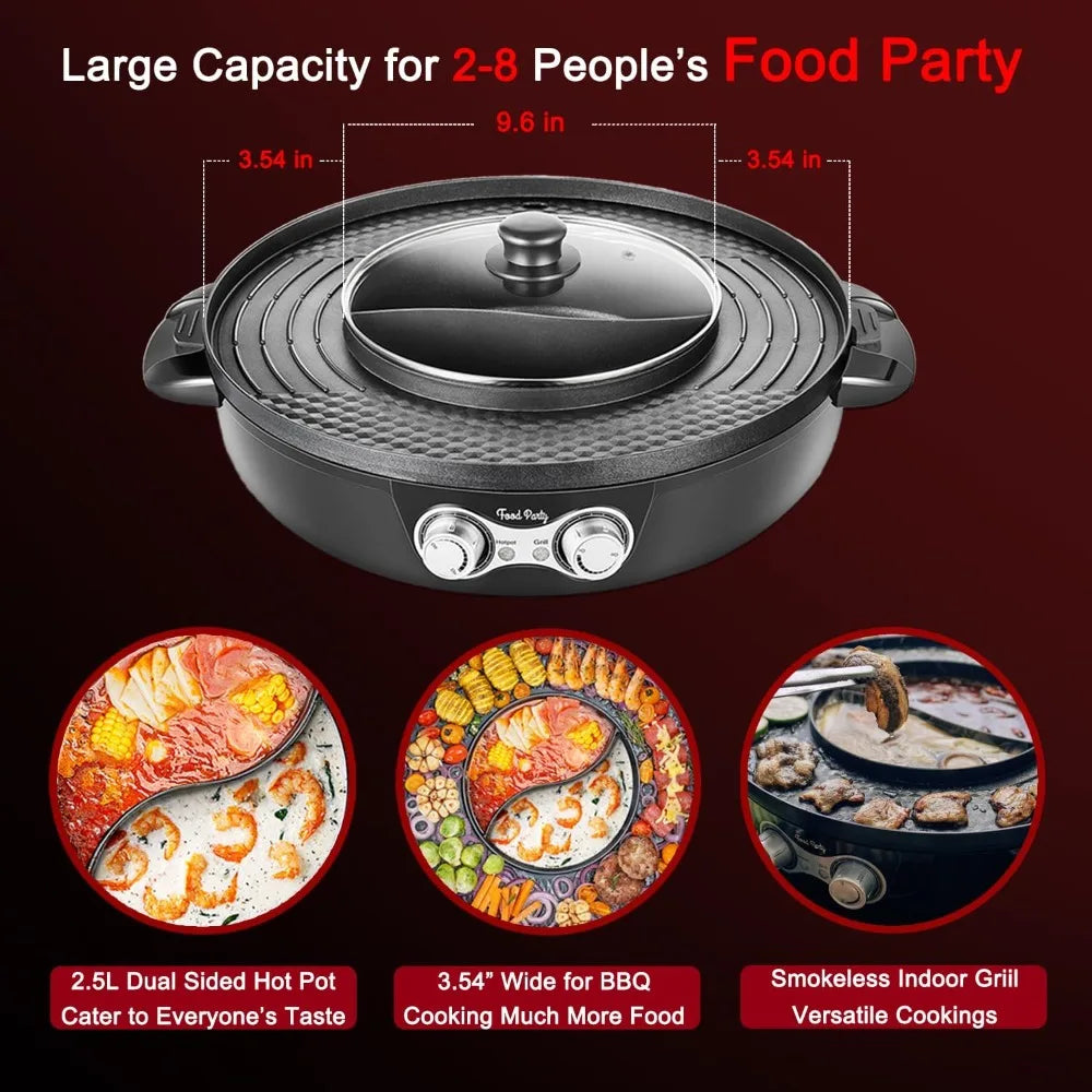 DUO Electric Smokeless Grill and Hot Pot, With Separable Cooking Plate, Deluxe Combo of 1 Recipe Book